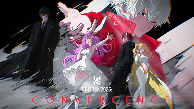 Ensemble character poster with red, black and white graphics and VNMC 4K 2026 CONVERGENCE text.